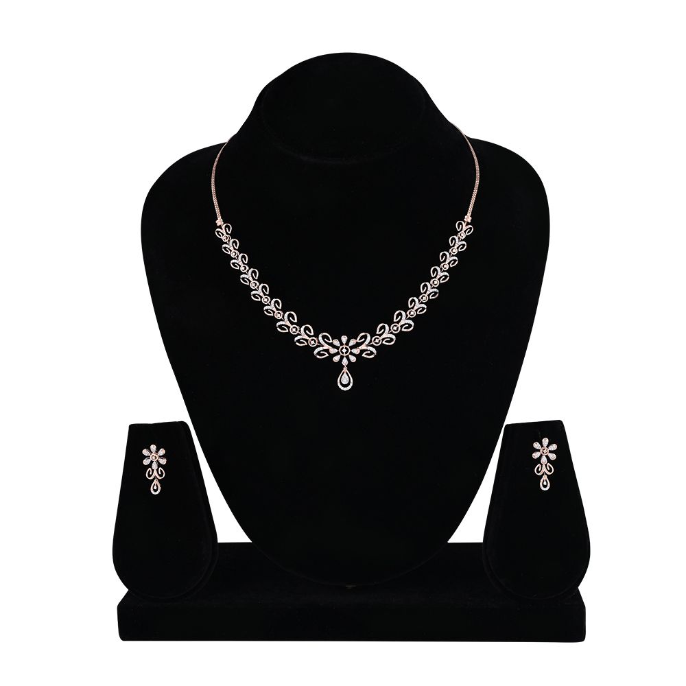 Floral Earrings and Dazzling Necklace Set With Diamonds-All Jewellery-ONS20007-D300X0B