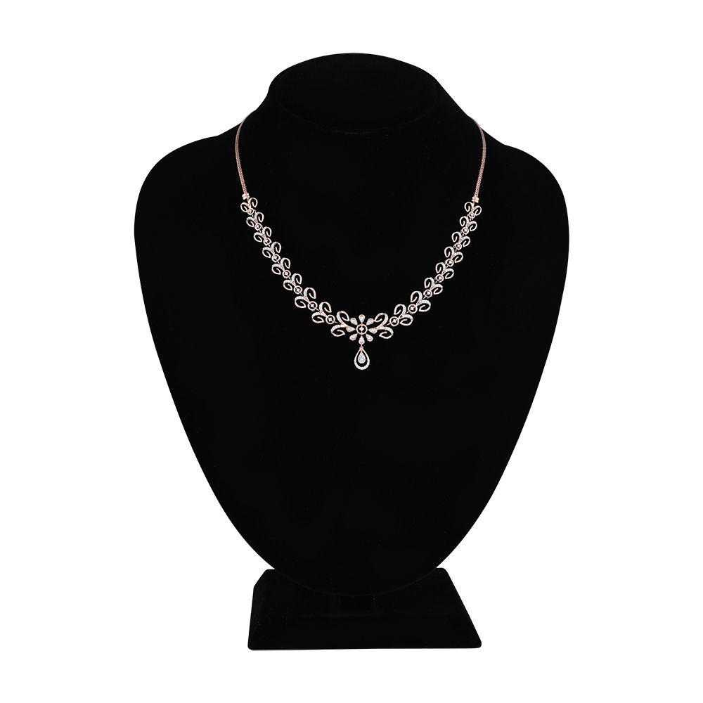 Floral Earrings and Dazzling Necklace Set With Diamonds-All Jewellery-ONS20007-D300X0B