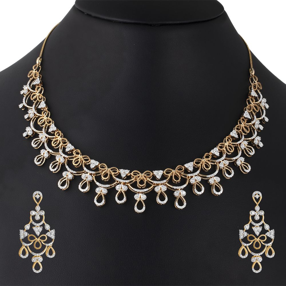 Bejewelled Diamond Earrings & Necklace in 14KT Yellow Gold-All Jewellery-ONS20019-D400R0C