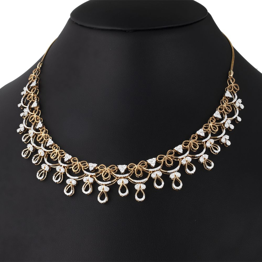 Bejewelled Diamond Earrings & Necklace in 14KT Yellow Gold-All Jewellery-ONS20019-D400R0C