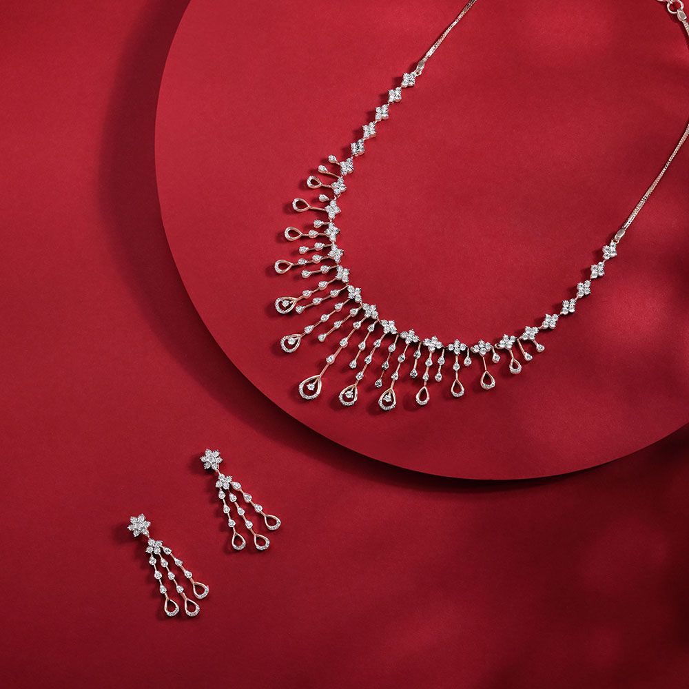 Floral Miracle Plate Diamond Necklace Set-Necklace Sets-ONS20020-D400X0C