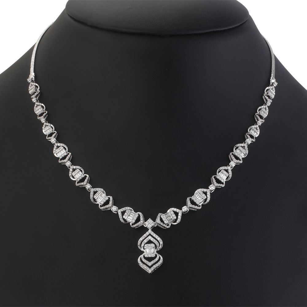 Buy Embellished Diamond and White Gold Necklace Set OSN20028