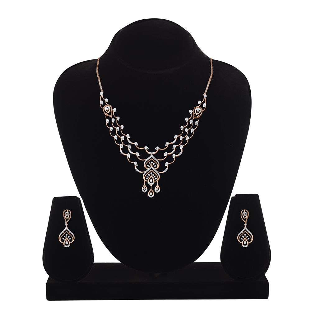 Gilded Leaf Design Diamond Necklace Set-Necklace Sets-ONS21002-D900X0C