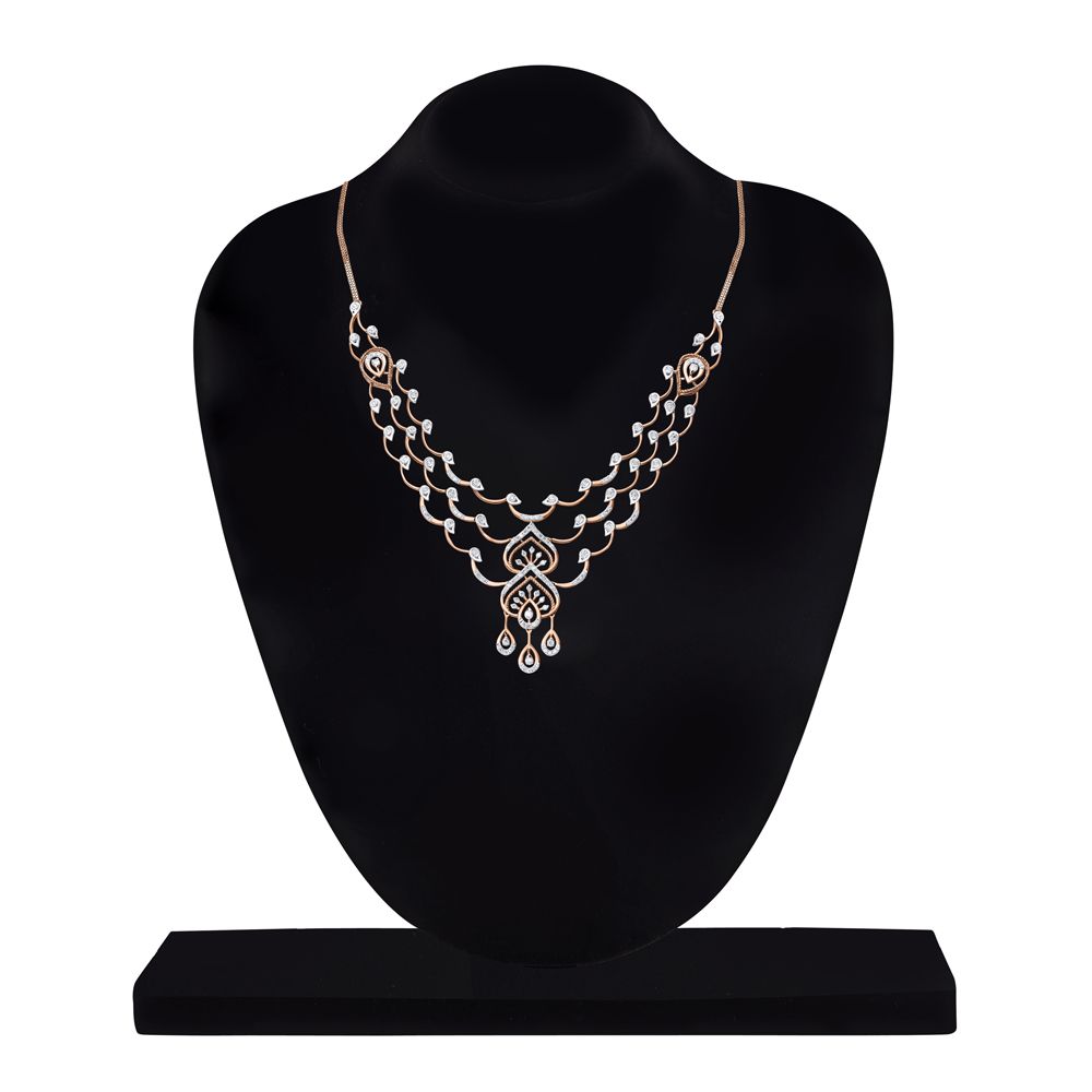 Gilded Leaf Design Diamond Necklace Set-Necklace Sets-ONS21002-D900X0C