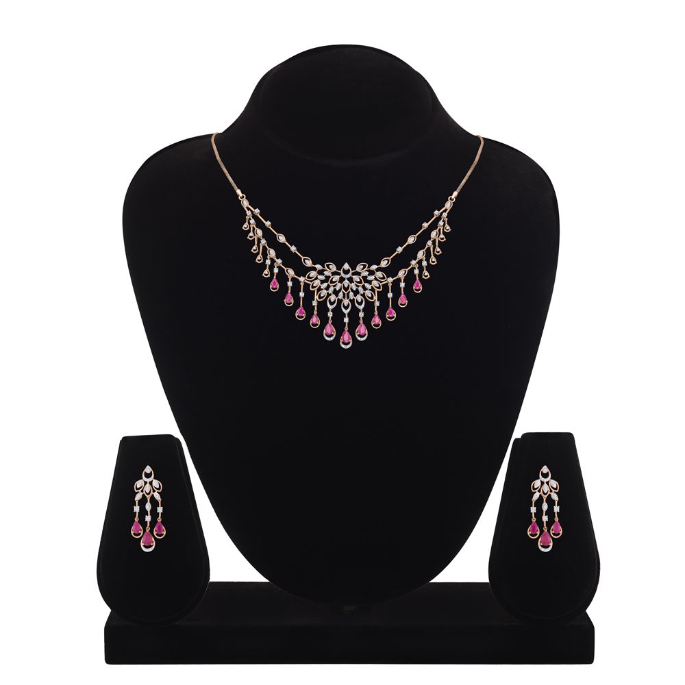 Glorious Diamond Astra Necklace and Earrings in 14KT Rose Gold-Necklace Sets-ONS21009-D910X0C