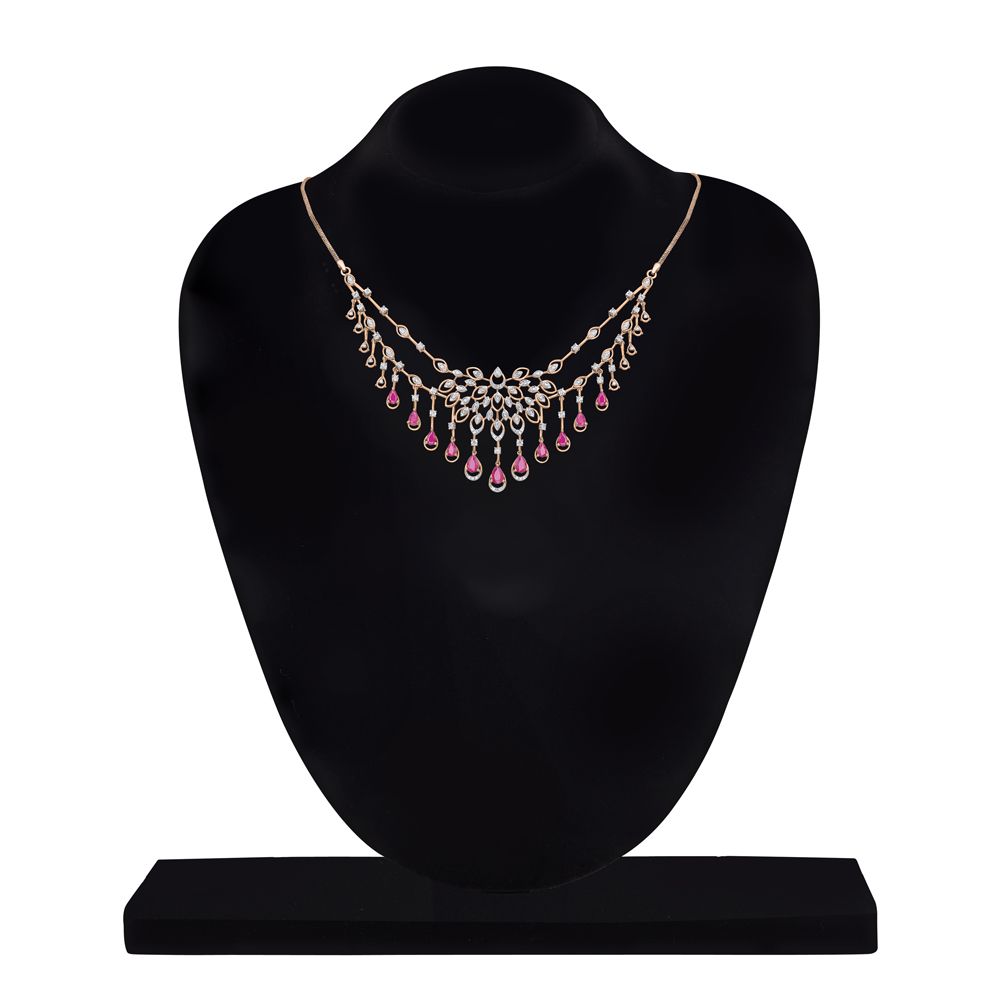Glorious Diamond Astra Necklace and Earrings in 14KT Rose Gold-Necklace Sets-ONS21009-D910X0C
