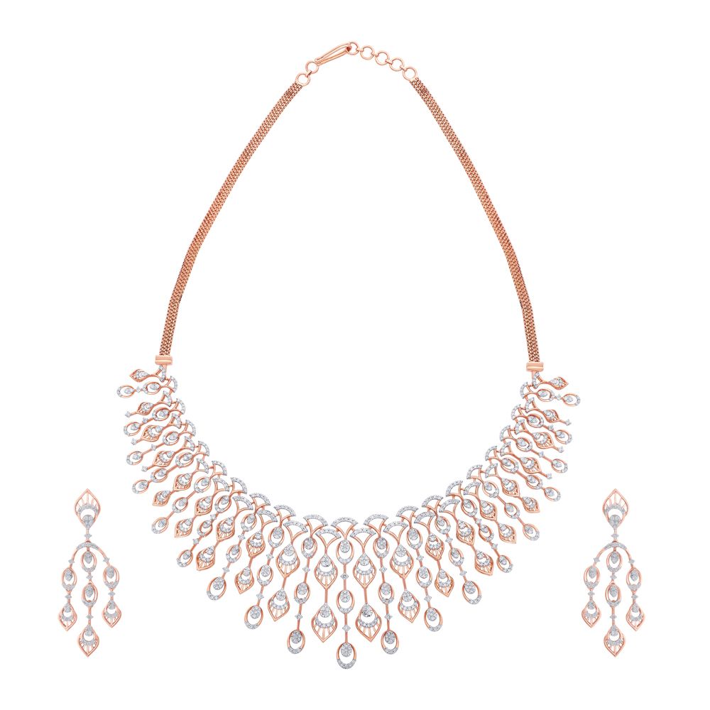 Expansive Chandelier Diamond Earrings and Rose Gold Necklace-All Jewellery-ONS21012-D400X0C