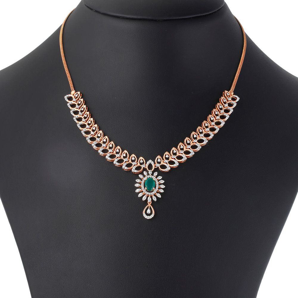 Fashionable Earrings and Necklace Set in Rose Gold-Diamond-ONS21027-D409X0C