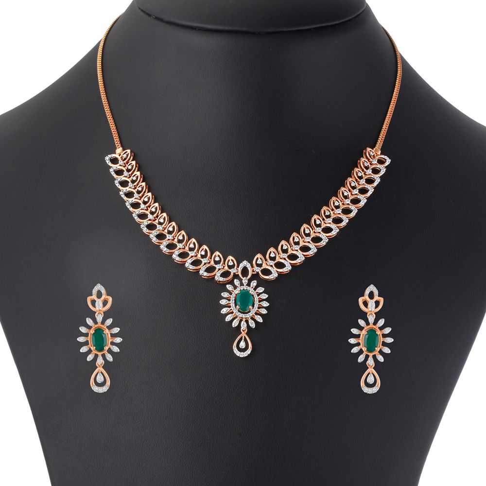 Fashionable Earrings and Necklace Set in Rose Gold-Diamond-ONS21027-D409X0C