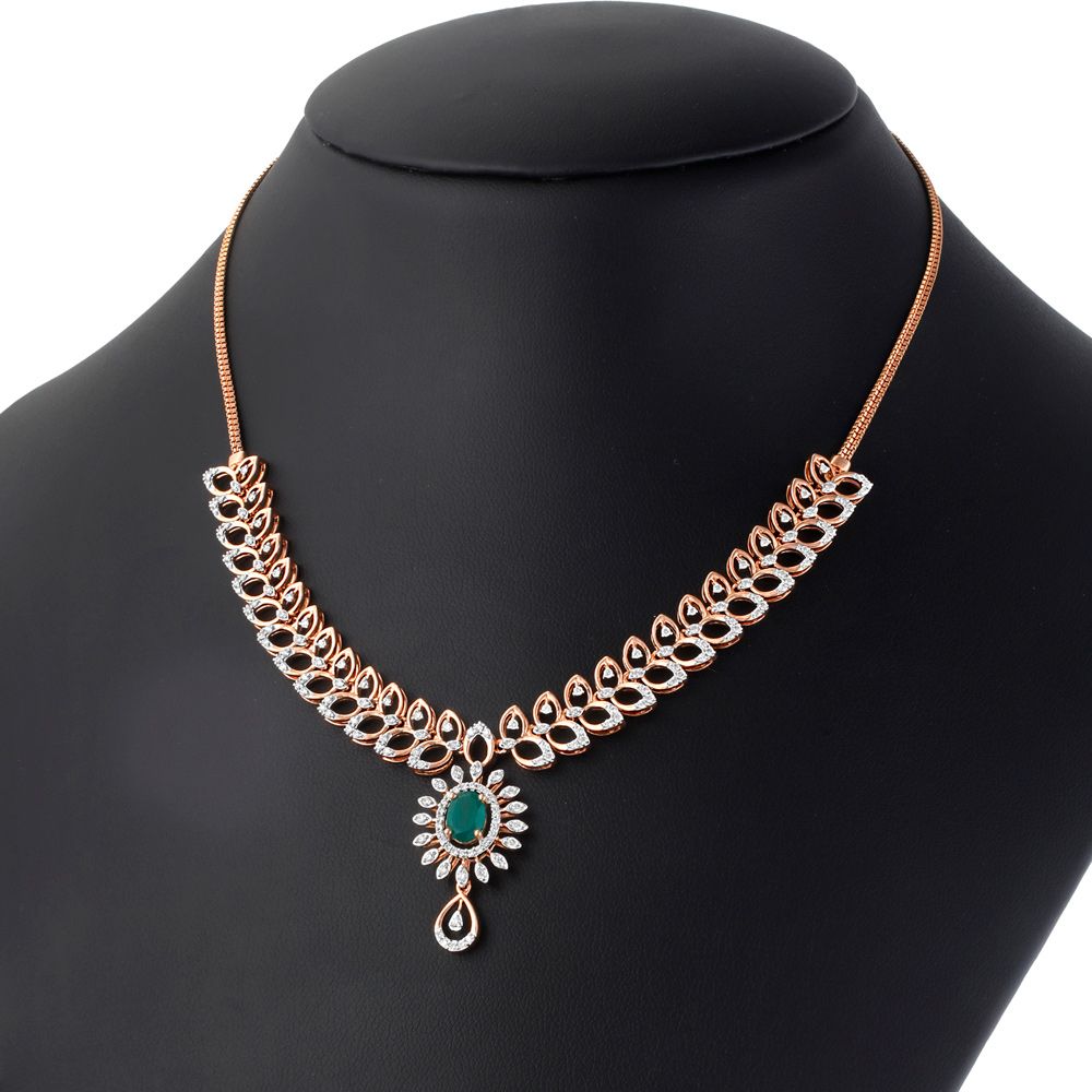 Fashionable Earrings and Necklace Set in Rose Gold-Diamond-ONS21027-D409X0C