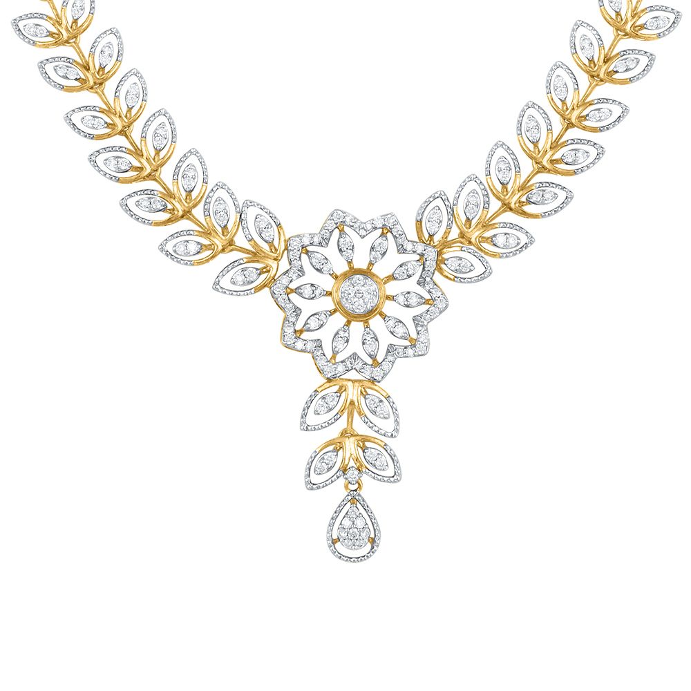 Floral Leaf Pattern Diamond Necklace Set-All Jewellery-ONS22001-D400X0C