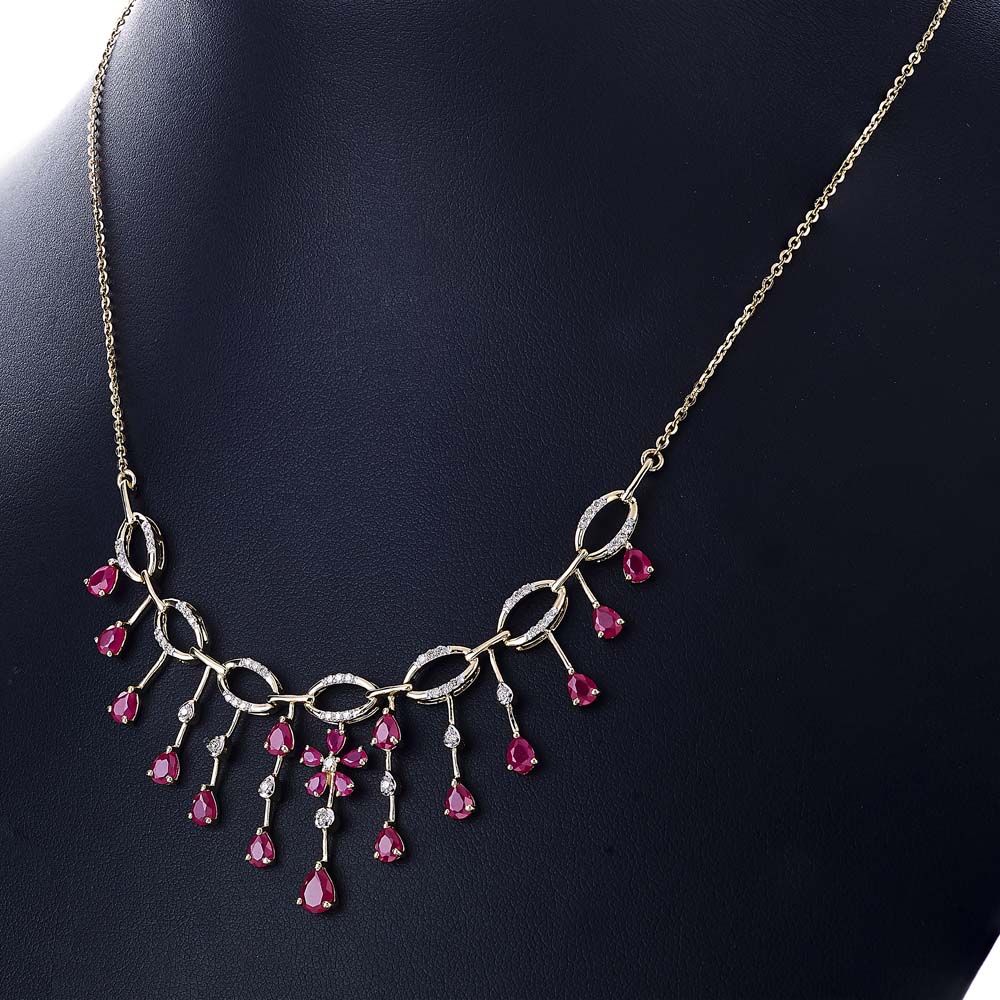 Red Stone Delicate Diamond Necklace Set-Diamond-ONS22032-D910R0C