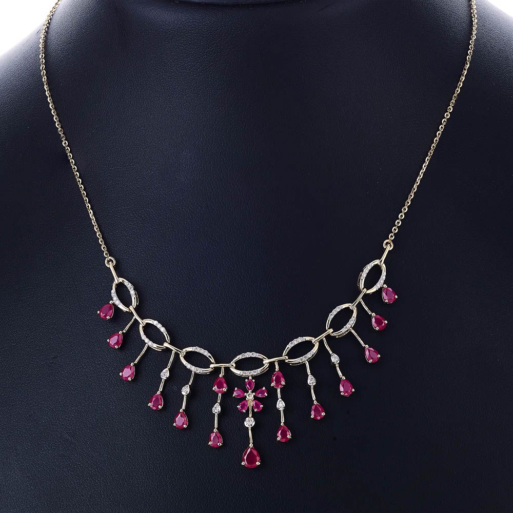 Red Stone Delicate Diamond Necklace Set-Diamond-ONS22032-D910R0C