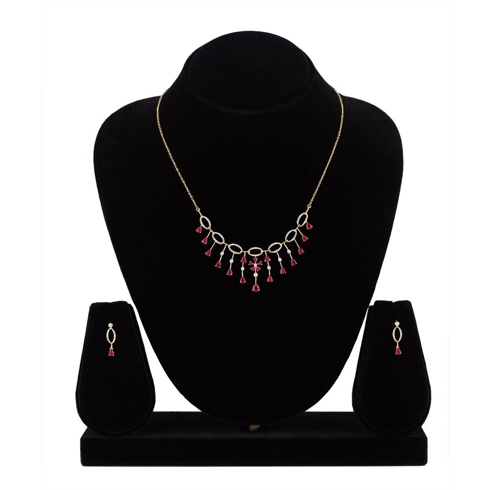 Red Stone Delicate Diamond Necklace Set-Diamond-ONS22032-D910R0C