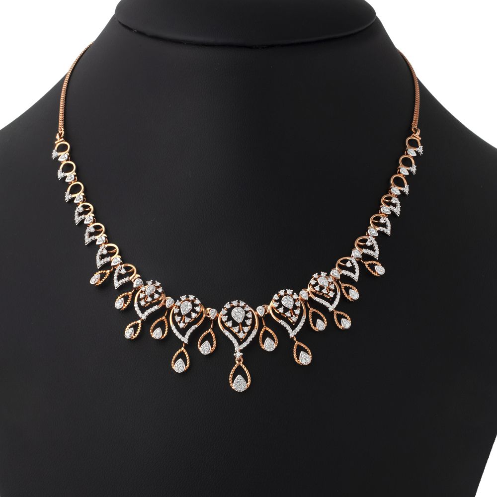 Stylish 14KT Rose Gold Diamond Necklace-Necklaces-OSN22121-D400X1C