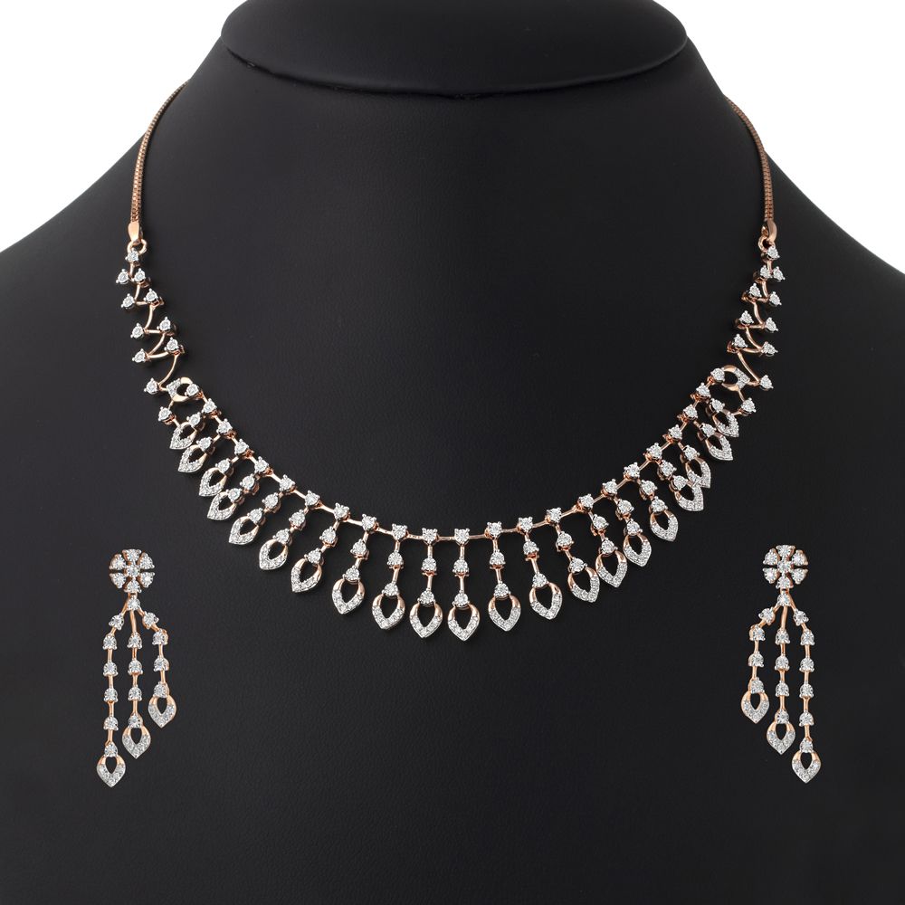 Clustered Diamond Jewellery Set-Necklace Sets-ONS22145-D400R1C