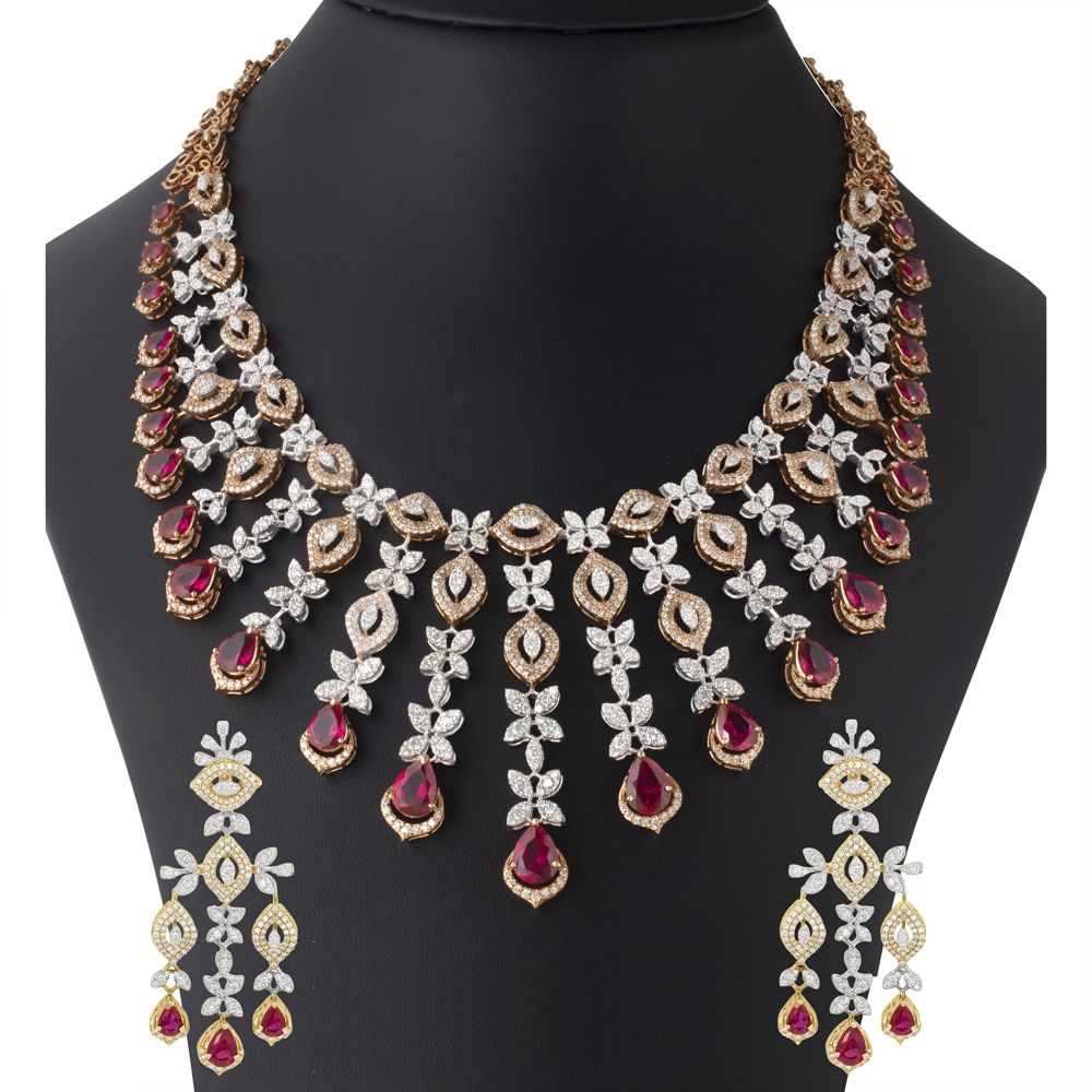 Versatile Pink Gemstones and Diamond Dewdrop Jewellery Set-All Jewellery-ONS22155-D410X0C