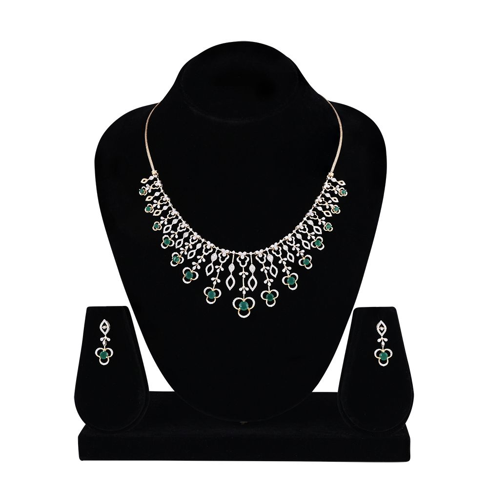 14Kt Yellow Gold Gemstones and Diamond Jewellery Set-All Jewellery-ONS22158-D411R0C