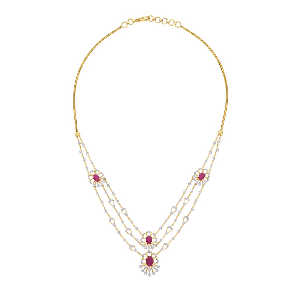 Gemstones Studded Diamond Necklace and Earrings Set-All Jewellery-ONS22166-D910R1C
