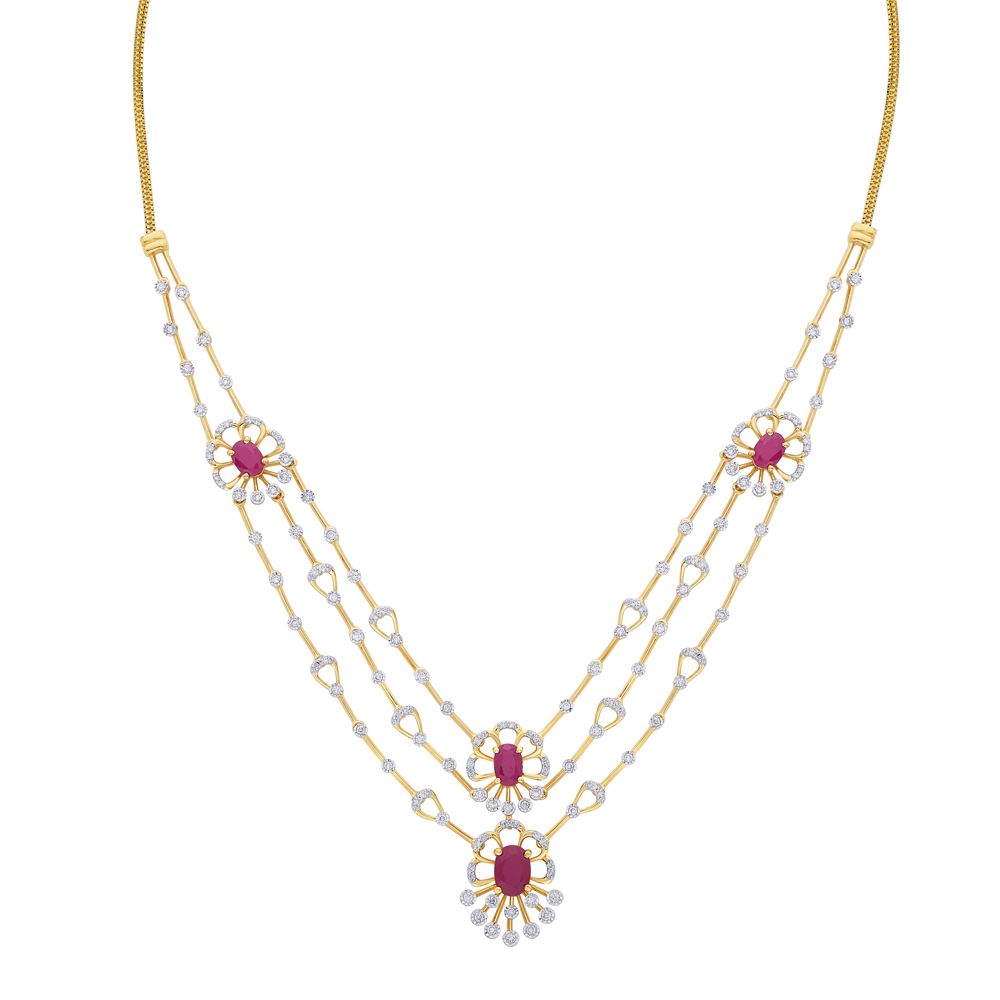 Gemstones Studded Diamond Necklace and Earrings Set-All Jewellery-ONS22166-D910R1C