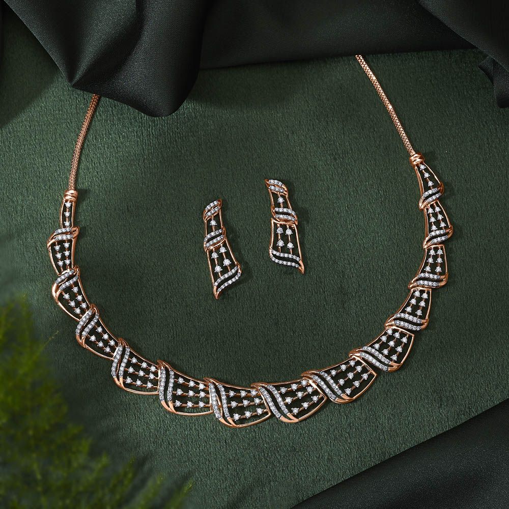 Chic Wave Pattern Diamond Necklace and Earrings Set-All Jewellery-ONS22168-D900X0C