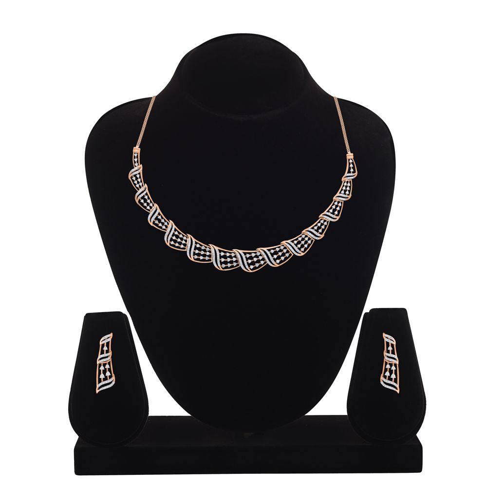 Chic Wave Pattern Diamond Necklace and Earrings Set-All Jewellery-ONS22168-D900X0C