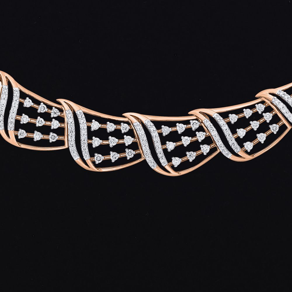 Chic Wave Pattern Diamond Necklace and Earrings Set-All Jewellery-ONS22168-D900X0C