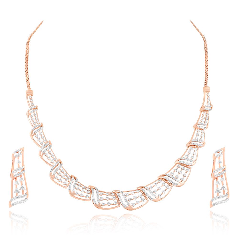 Chic Wave Pattern Diamond Necklace and Earrings Set-All Jewellery-ONS22168-D900X0C