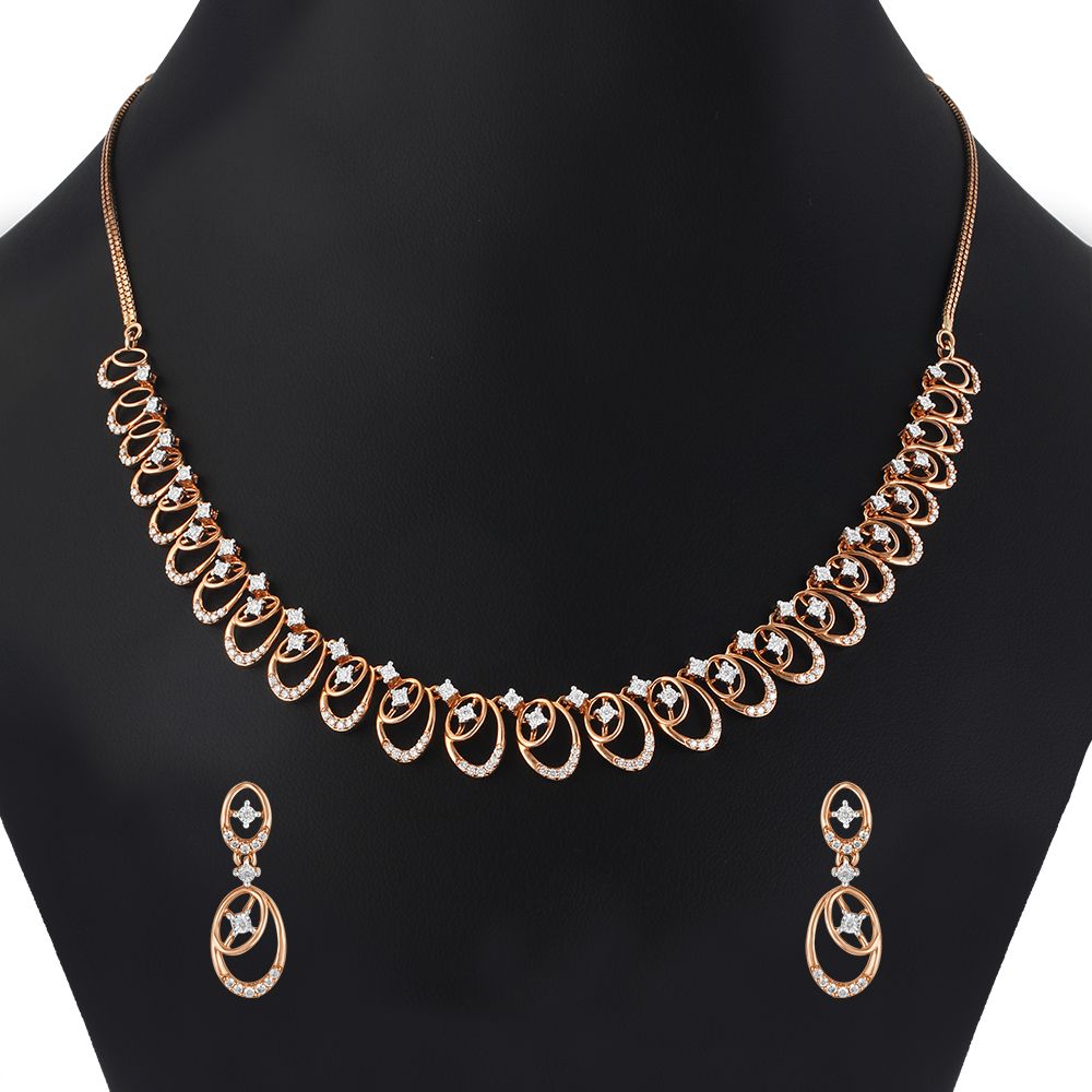 Buy Uniquely Designed 14Kt Rose Gold Necklace and Earring Set