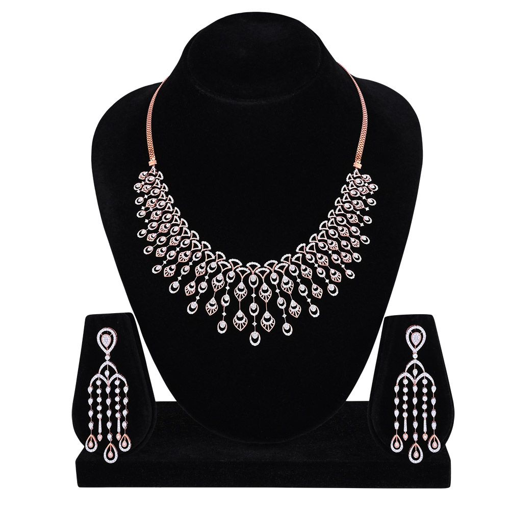 Scintillating Earrings and Necklace Set With Diamonds-All Jewellery-ONS22182-D300X0C