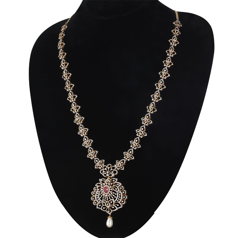 Ornate Diamond Embellished Earrings and Necklace Set-All Jewellery-ONS22185-D309R0B