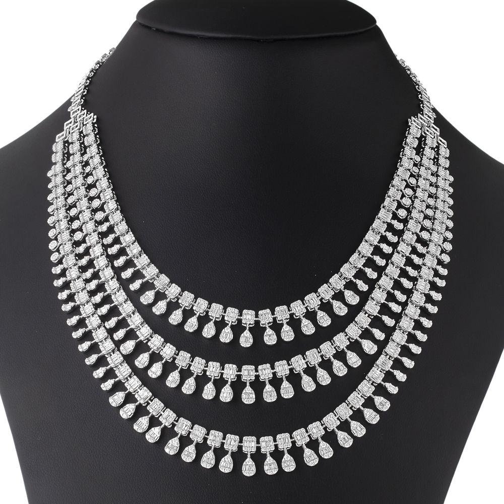 Diamond Danglers and Necklace in Shimmering White Gold-All Jewellery-ONS22193-D300W0C
