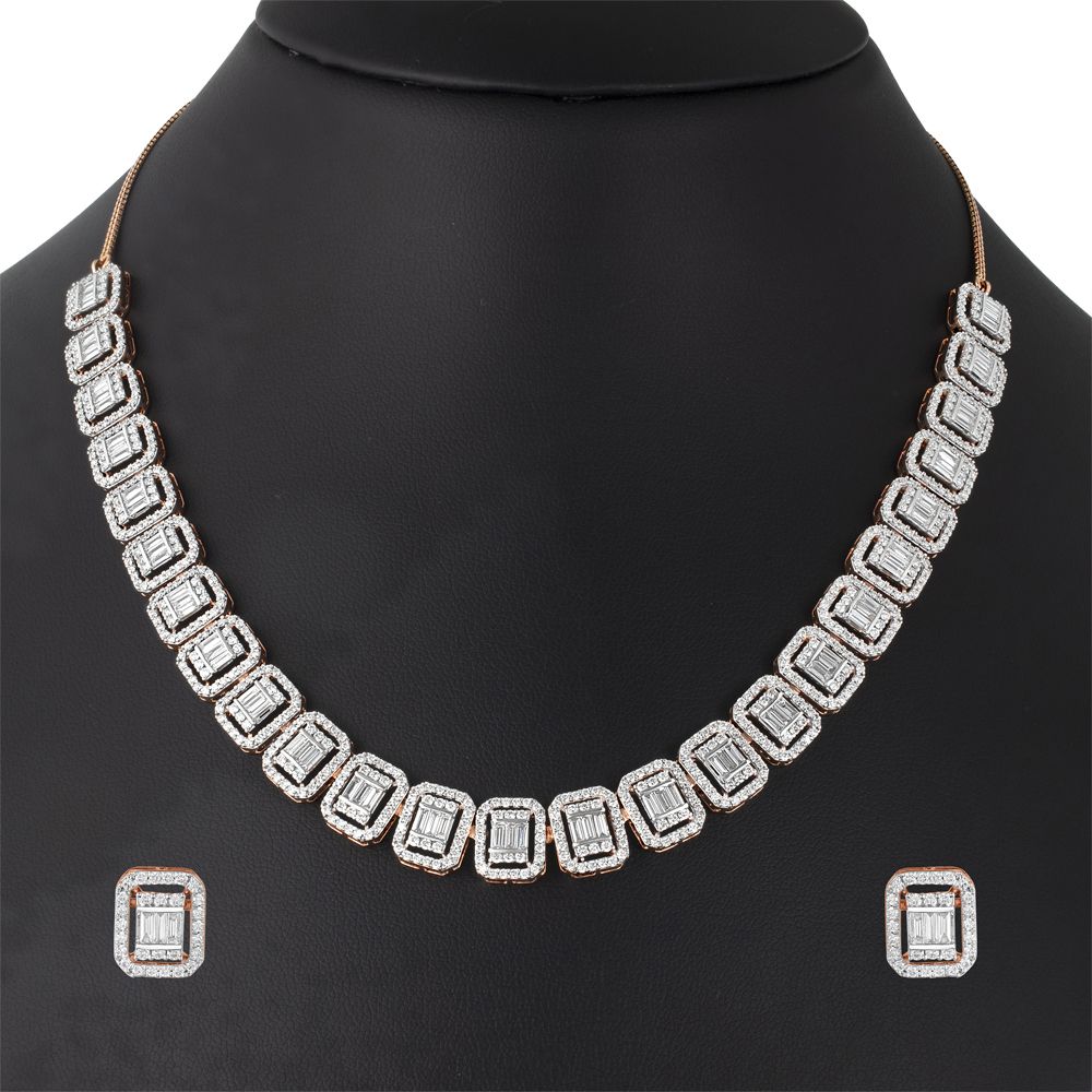 Glossy Rose Gold Diamond Jewellery Set-All Jewellery-ONS22218-D300X0C