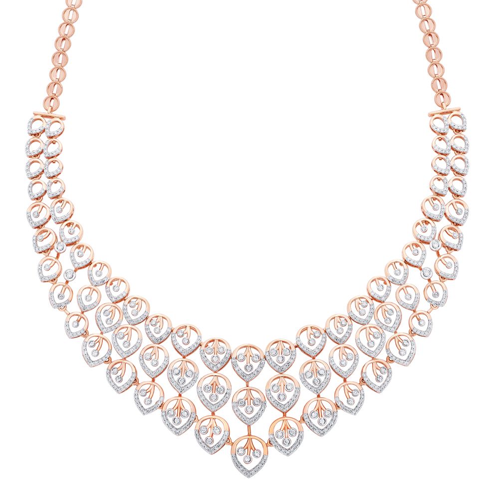 Aurora Leaf Design Diamond Necklace Set-Diamond-ONS23008-D400X0B