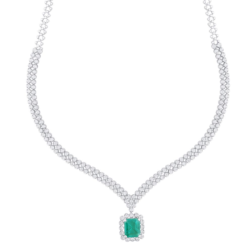 Elegant Green Gemstone and Diamond Necklace Set-All Jewellery-ONS23014-A311W0B