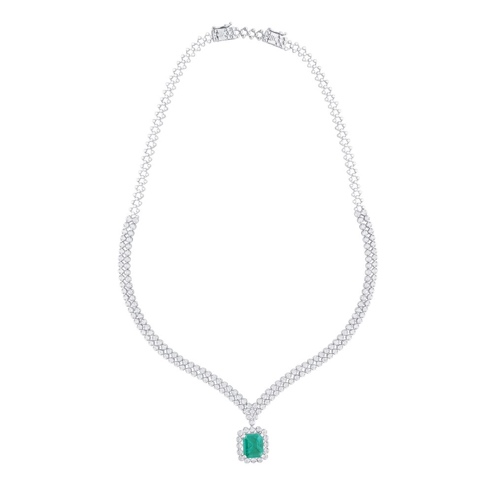 Elegant Green Gemstone and Diamond Necklace Set-All Jewellery-ONS23014-A311W0B