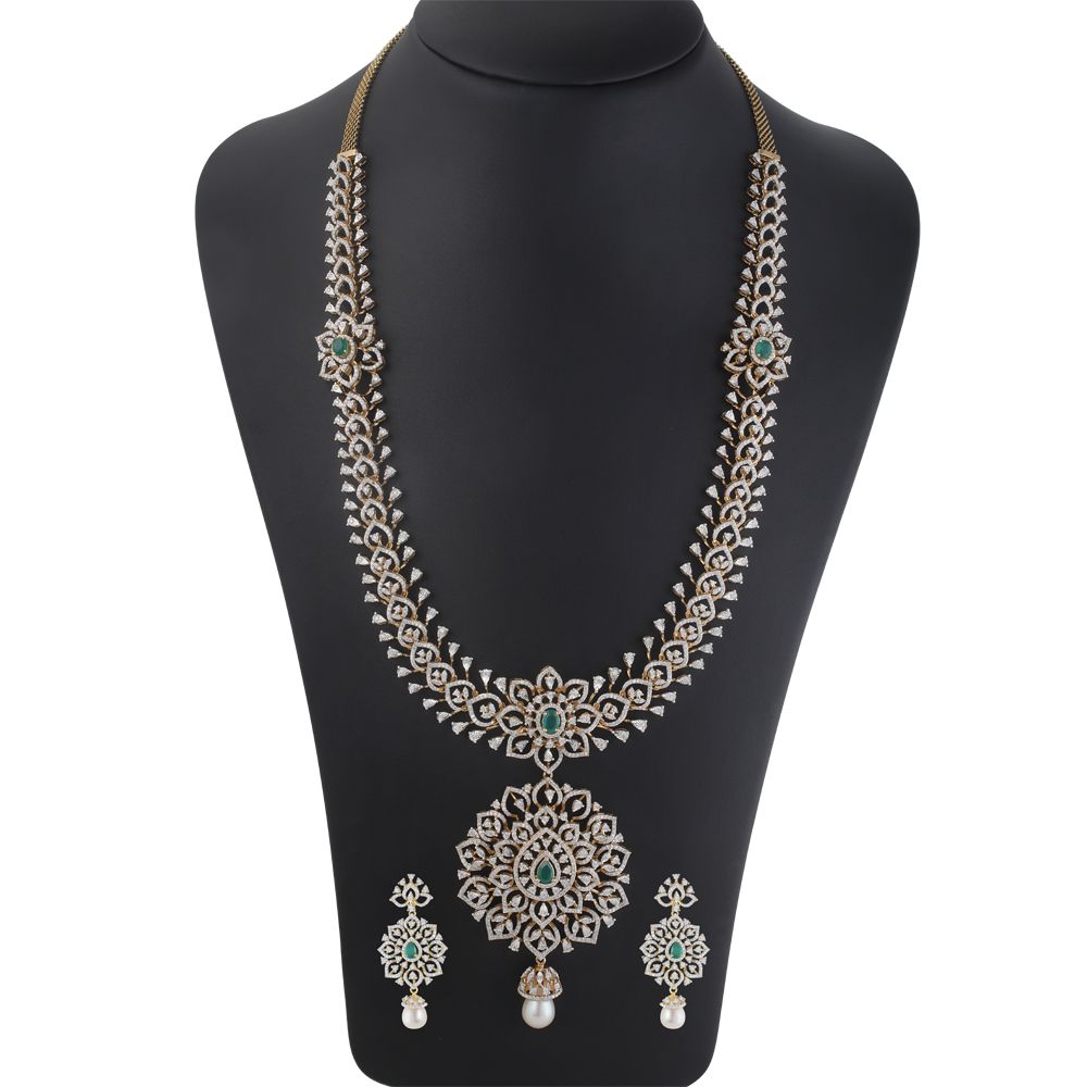 18Kt Yellow Gold Dazzling Earrings and Necklace Set-All Jewellery-ONS23017-D309R0B