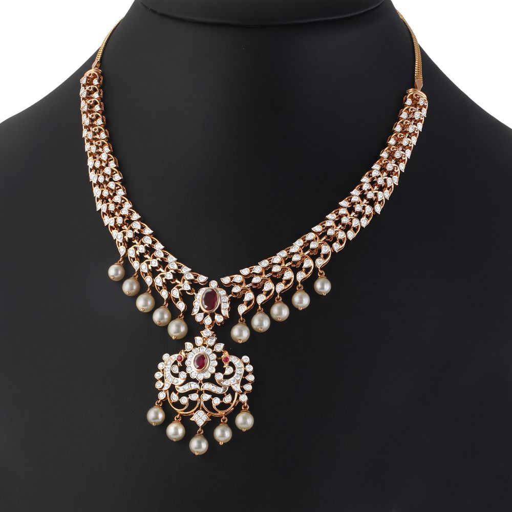 Alluring 18Kt Rose Gold Necklace and Earrings-All Jewellery-ONS23023-D309X0B