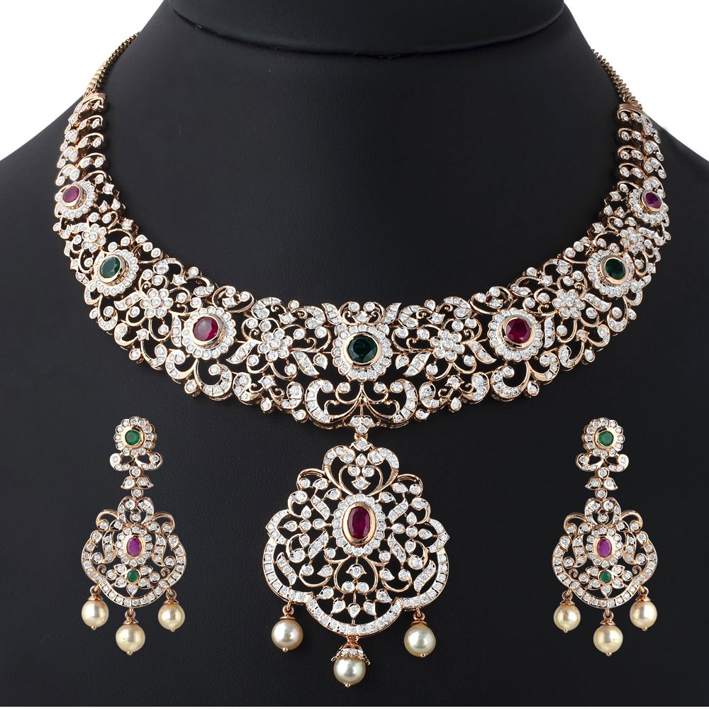 Dazzling 18Kt Rose Gold Jewellery Set-Diamond-ONS23025-D309X0B