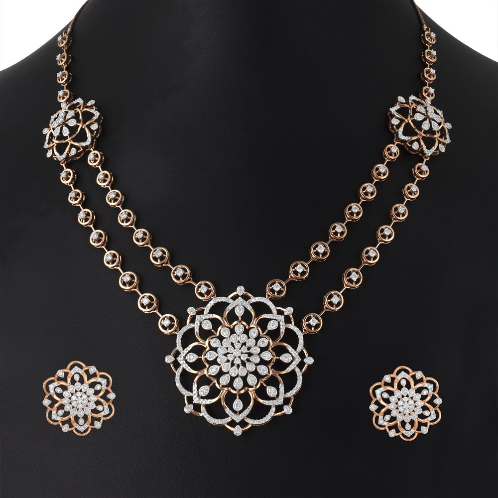 Floral Earrings and Necklace Set in Rose Gold-All Jewellery-ONS23029-D400X0B