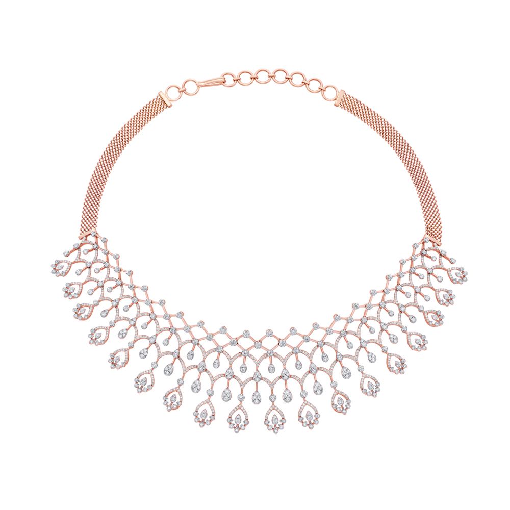 Rose Gold Necklace and Earrings Set With Diamonds-All Jewellery-ONS23037-D300X0B
