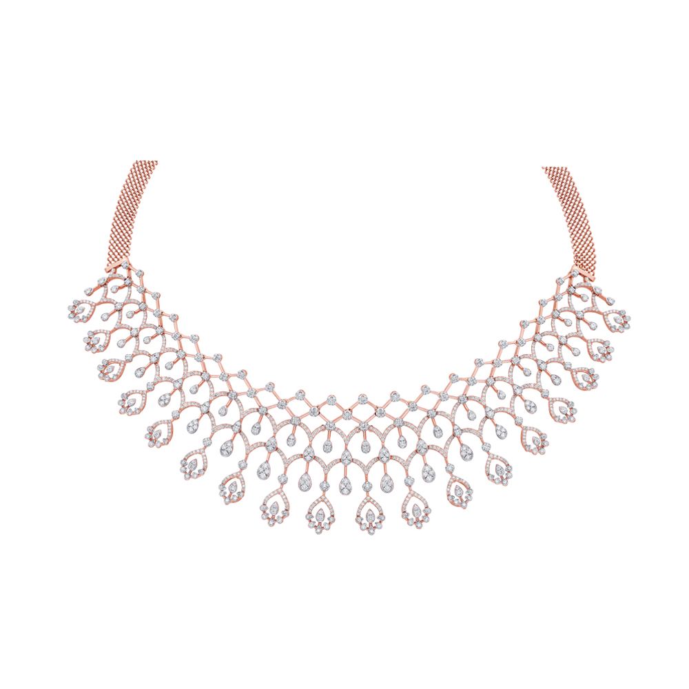 Rose Gold Necklace and Earrings Set With Diamonds-All Jewellery-ONS23037-D300X0B