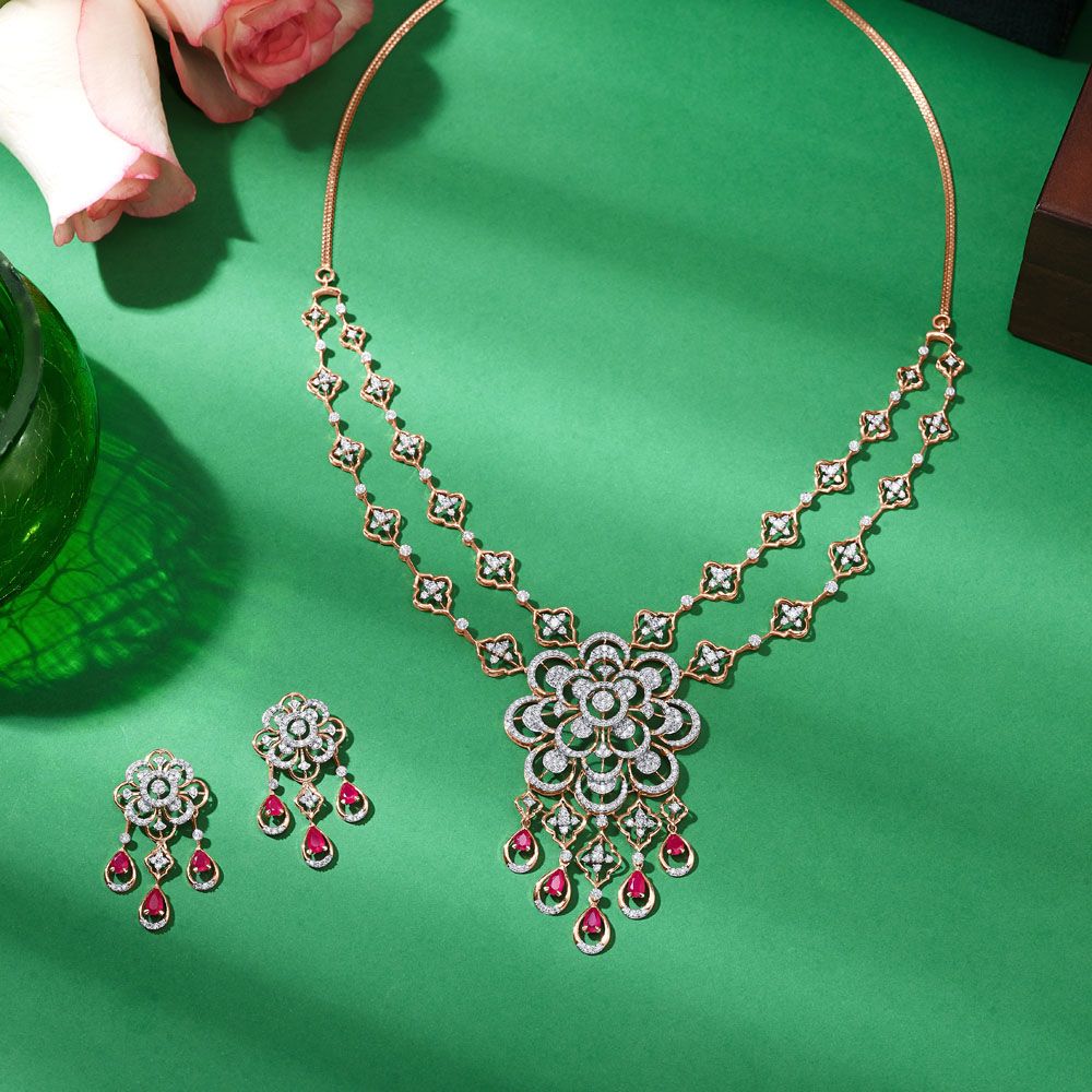 Dewdrop Design Red Gemstone Jewellery Set-All Jewellery-ONS23047-D410X0B
