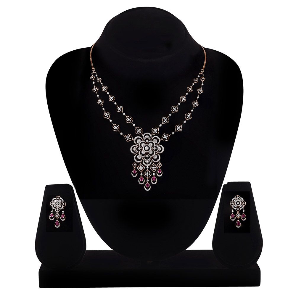 Dewdrop Design Red Gemstone Jewellery Set-All Jewellery-ONS23047-D410X0B