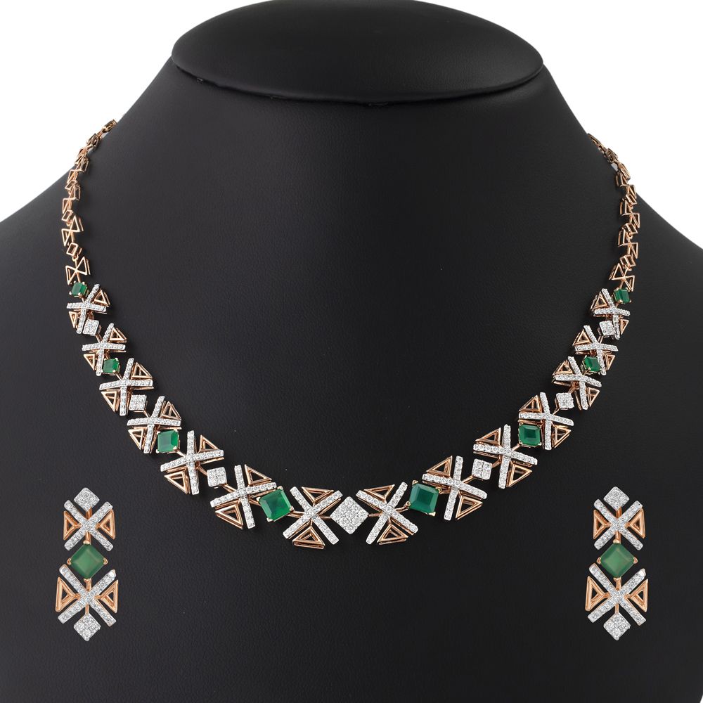 Geometric Green Gemstones and Diamond Jewellery Set-All Jewellery-ONS23048-D411X0B
