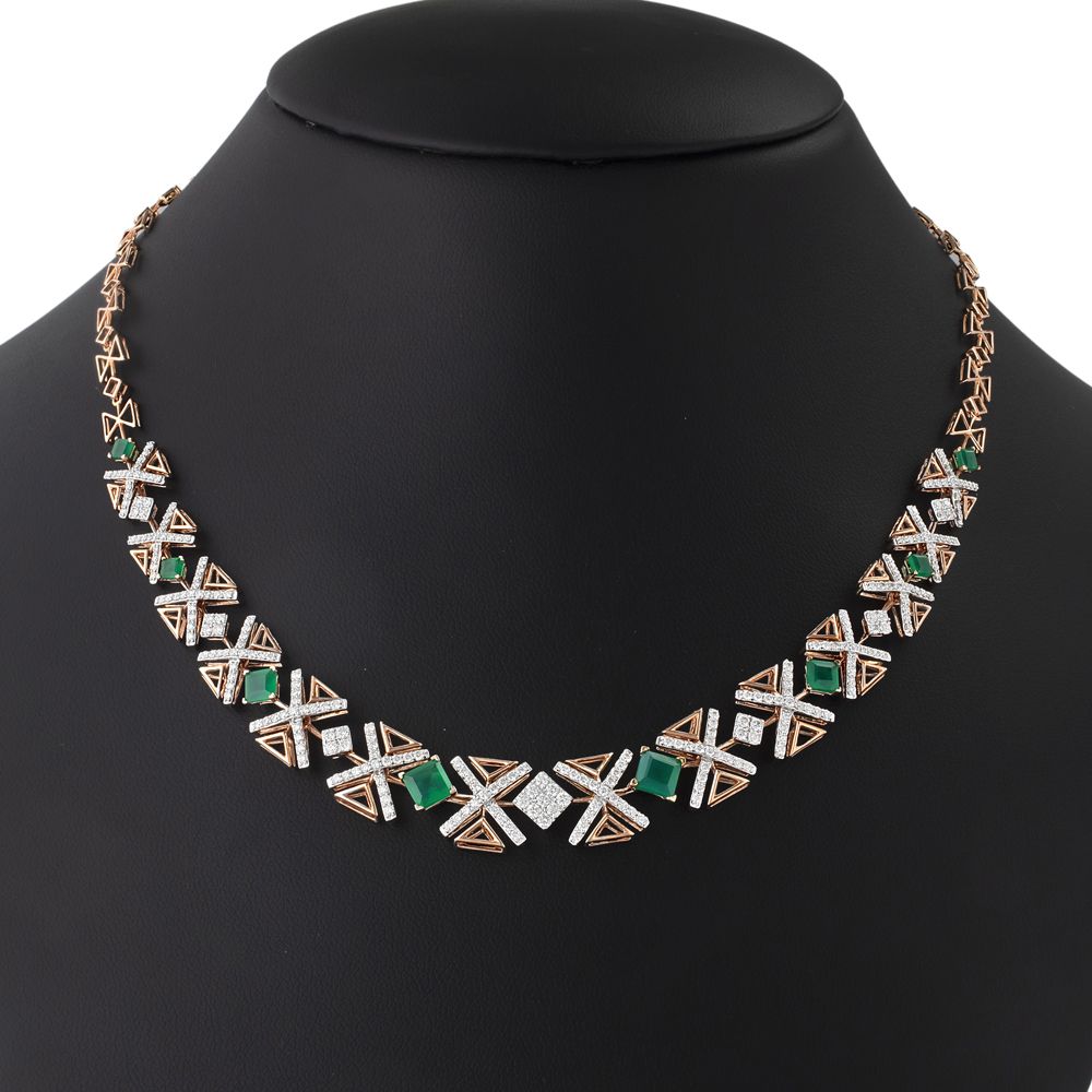 Geometric Green Gemstones and Diamond Jewellery Set-All Jewellery-ONS23048-D411X0B