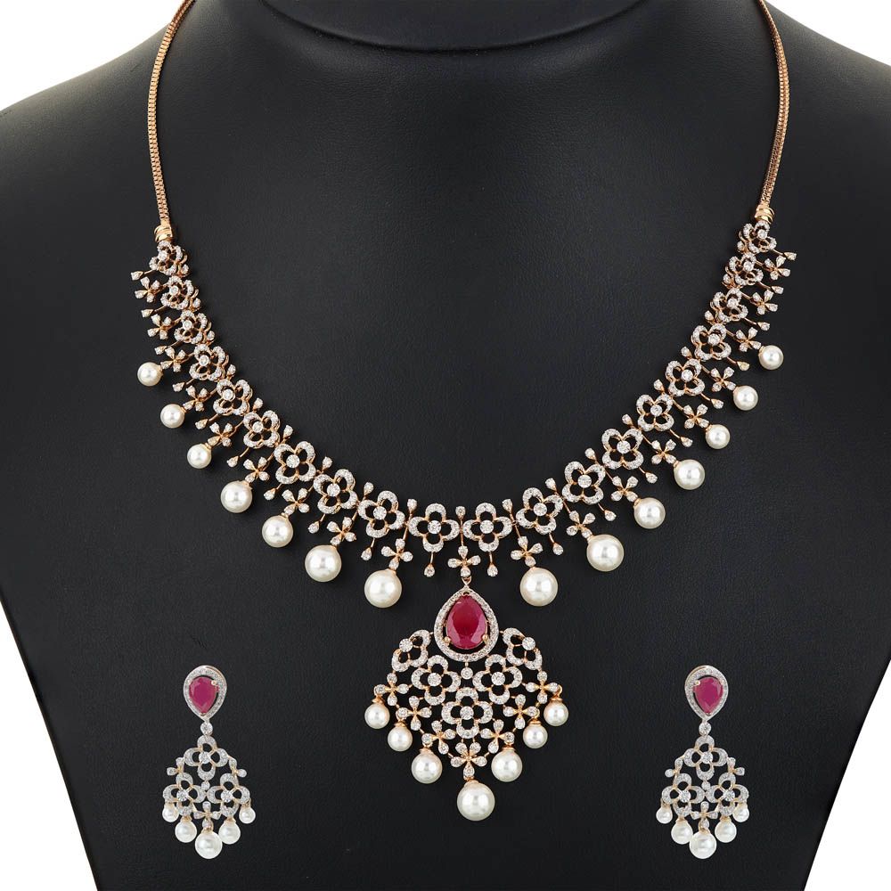 Luminous Brilliance Diamond Necklace Set-All Jewellery-ONS23058-D409X0B
