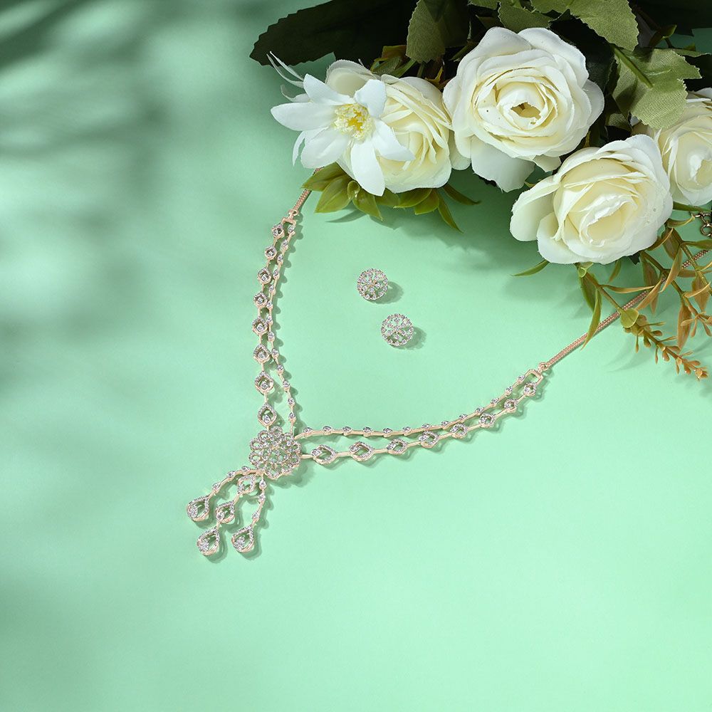 Eyecatching Diamond 14KT Rose Gold Jewellery Set-All Jewellery-ONS23061-D900X0C