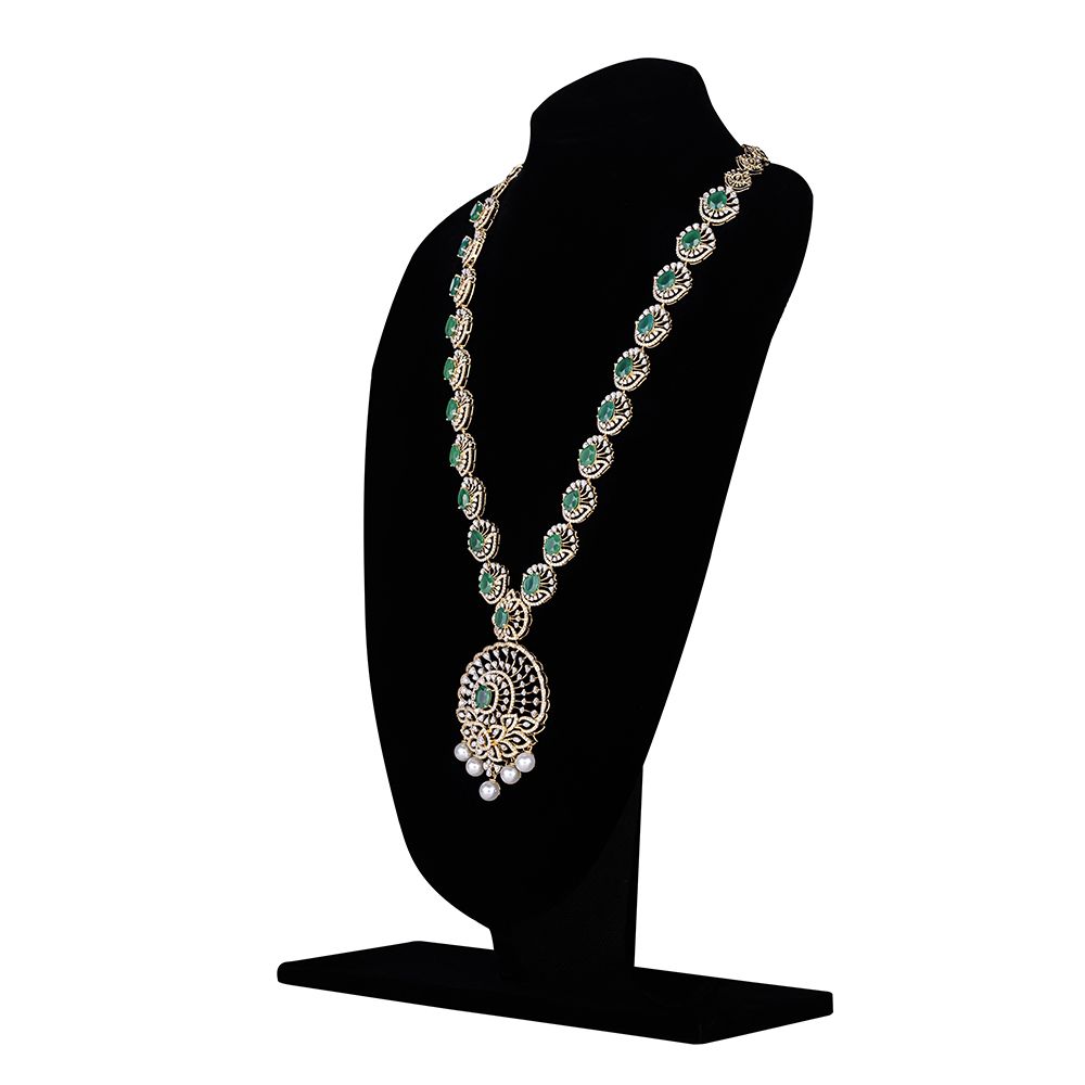 Classic Diamond and Green Gemstone Necklace and Earring Set-Diamond-ONS23A03-D309R0B