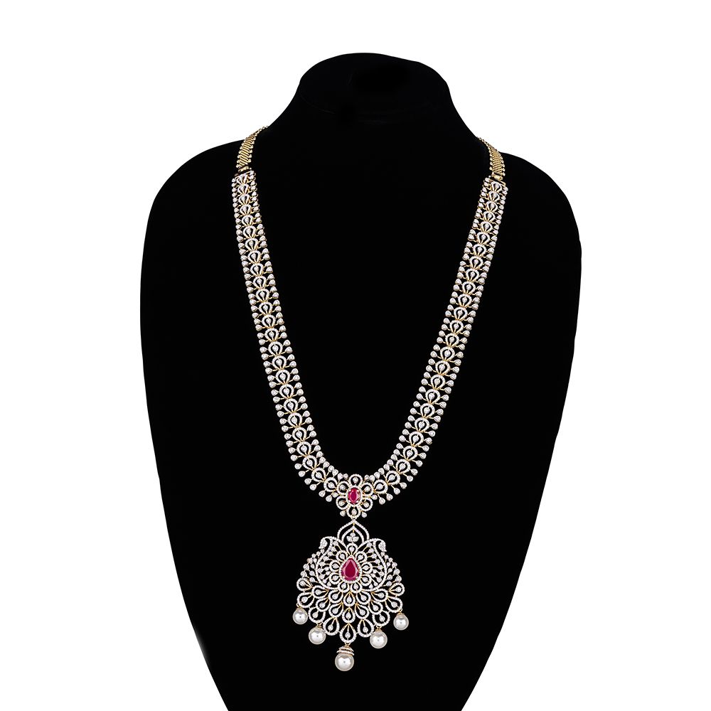 Bejewelled Paisley Motif Diamond Haram Necklace Set -Necklace Sets-ONS23A04-D309R0B